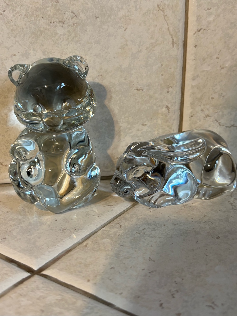 Clear lead crystal Glass Animal Figurines - Bear & Bunny vintage